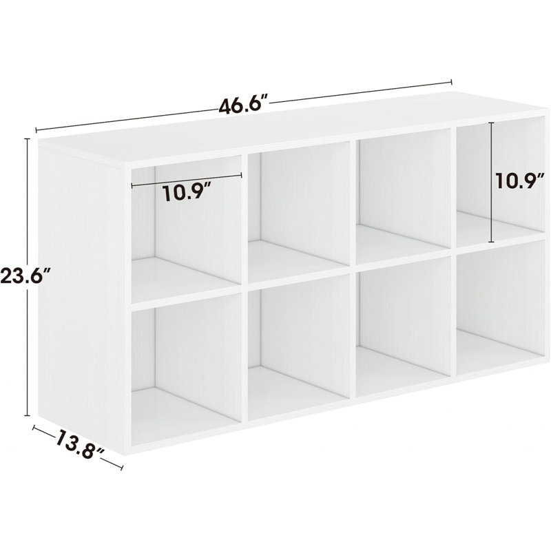 Latitude Run® Shoe Rack, 8 Compartment Open Storage Display Shoes Organizer FSSR017, Ivory White