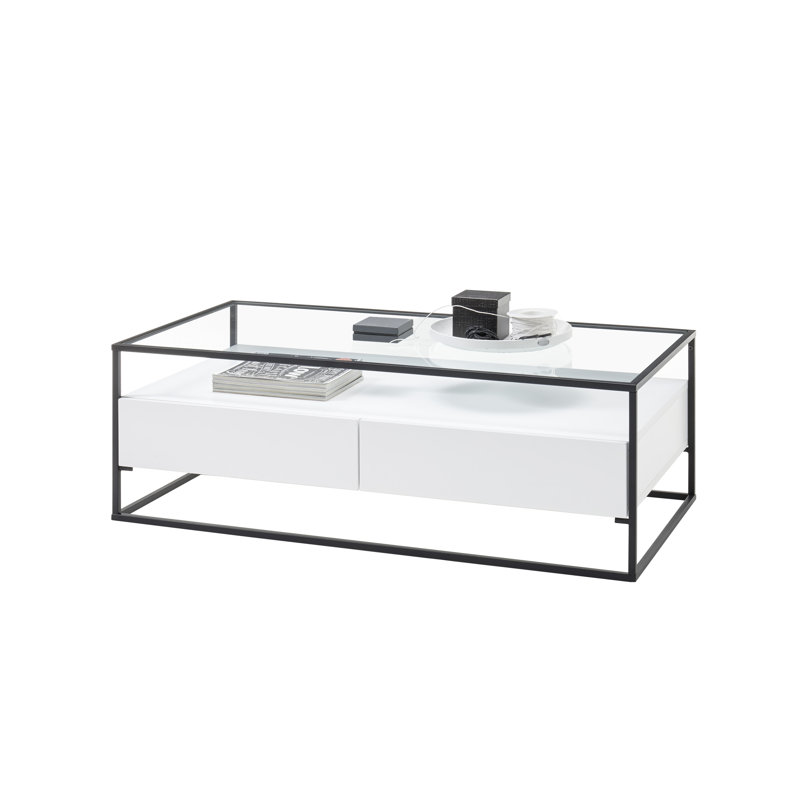 Frame Coffee Table with Storage, White