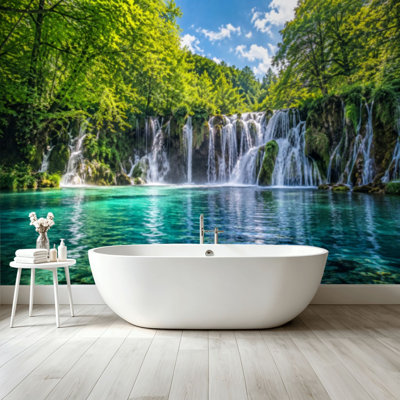 Peel and Stick Wallpaper Wall Mural waterfall forest Plitvice Lakes Croatia Wall Art Self Adhesive and Removable