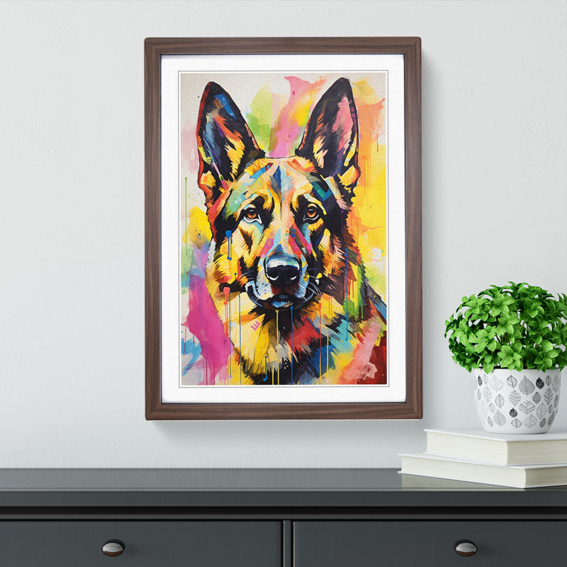 German Shepherd Gestural 1 Piece Single Picture Frame Wall Art, 64cm H x 46cm W x 2cm D, Walnut