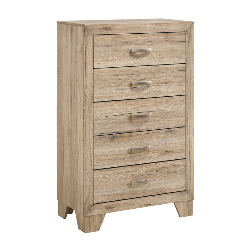 Commode 5 tiroirs en bois Mel, Natural