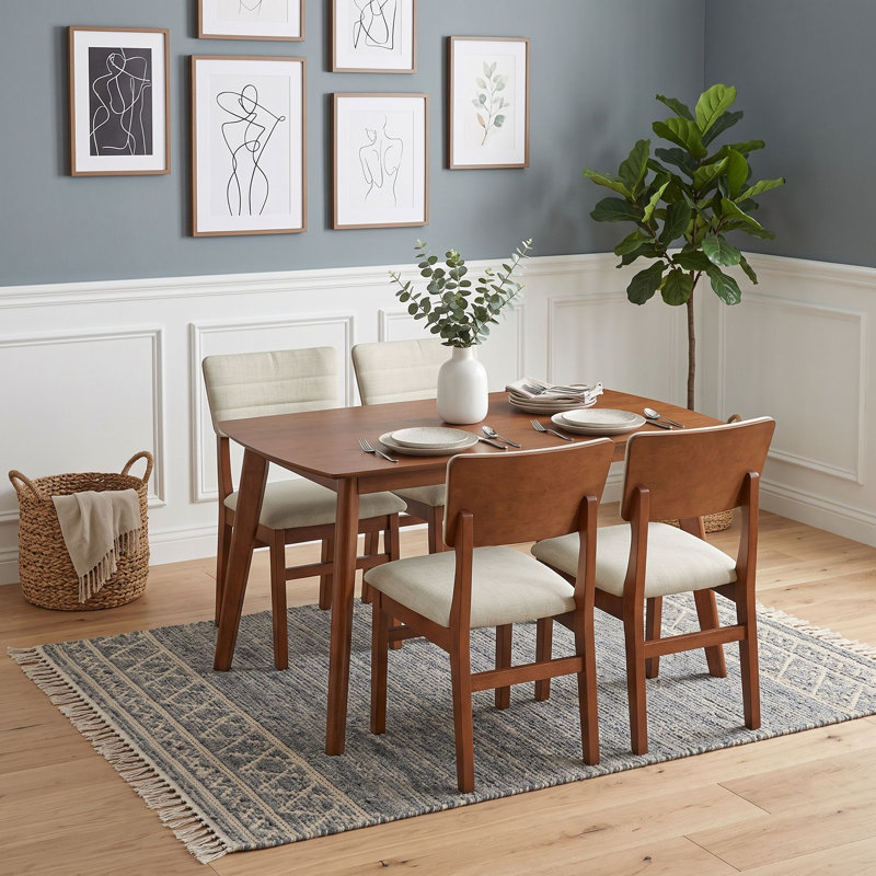 Ensemble de salle à manger moderne 5 pièces avec table de ferme et 4 chaises rembourrées pour la salle à manger, Beige