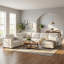 Canapé modulaire spacieux en chenille beige avec rangement en U