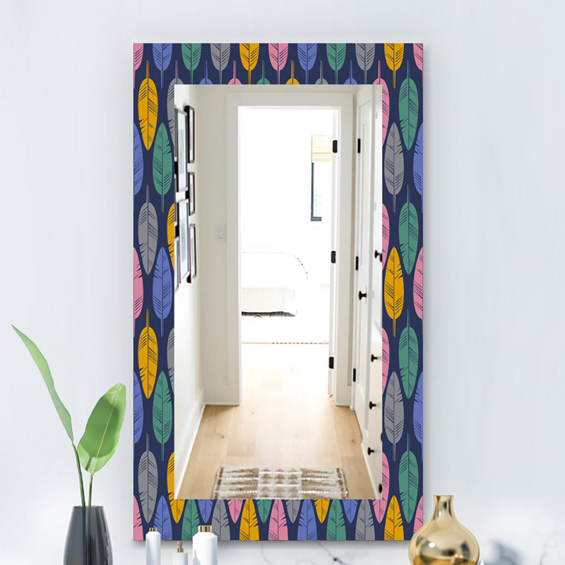 Miroir de salle de bain/meuble-lavabo à plumes bohémien and éclectique, H 39,4 po x l 29,5 po