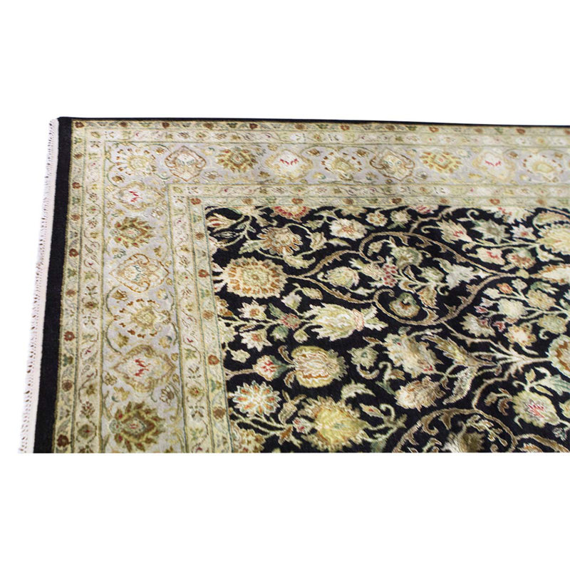 Tapis ivoire / vert noué à la main de haute qualité