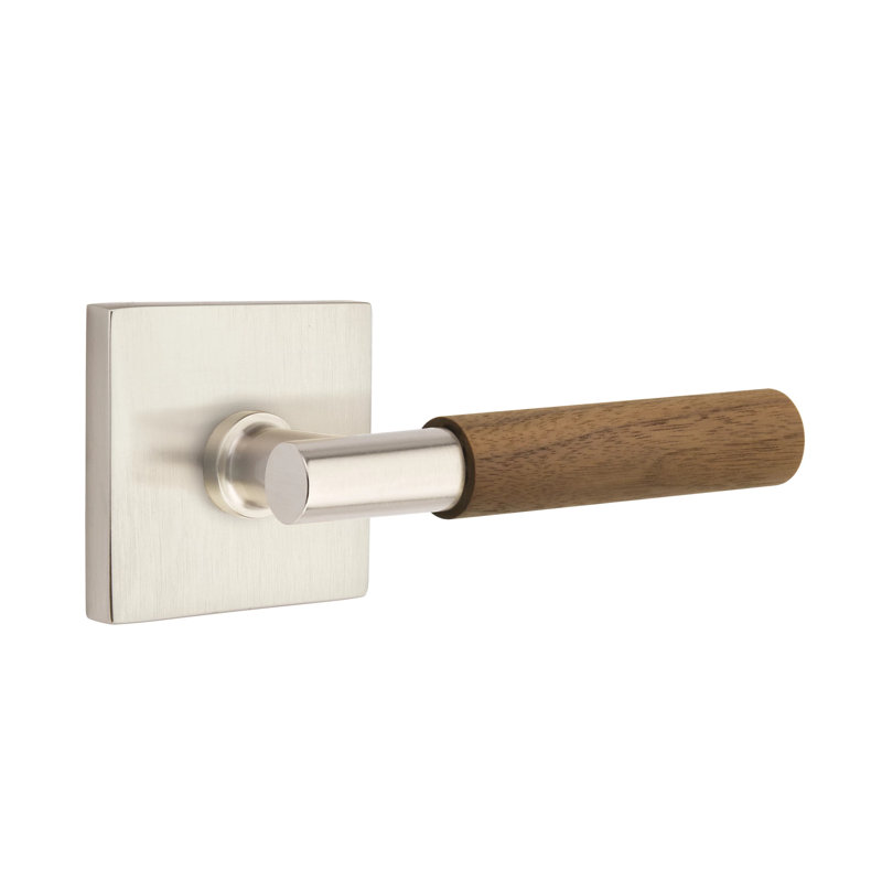 Emtek Select Passage Leverset w/ Square Rosette & T-Bar Stem, Dark Walnut Handle, Satin Nickel, Right