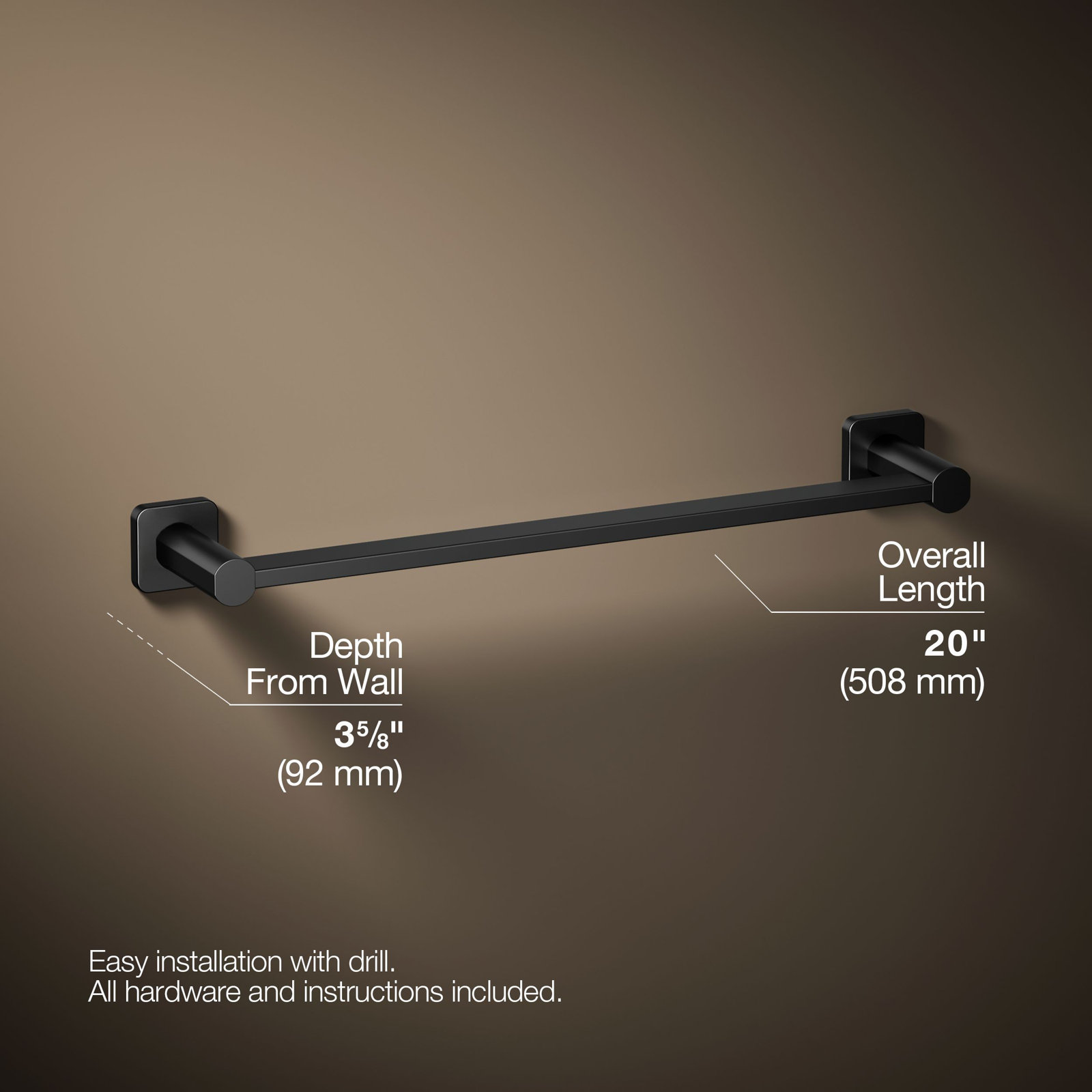 Parallel Towel Bar, Matte Black, 18"W