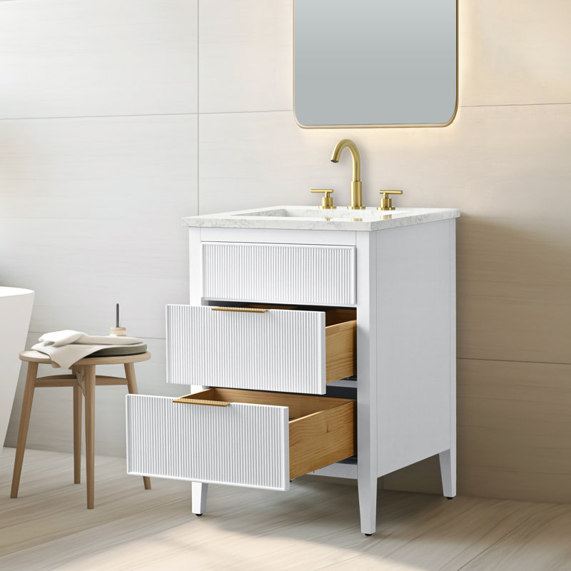 Bilroy 24'' Single Bathroom Vanity with Engineered Stone Top, White