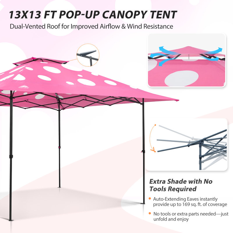 Pavillon escamotable 13 pi L 13 pi. Auvent extérieur en acier D, Pink Mushroom