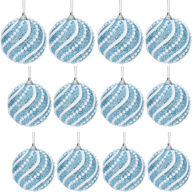 12pcs 8CM Christmas Ball Pearl Foam Ball Christmas Tree Pendant Decoration Color Ball Dipped Powder Ball Hanging Ball