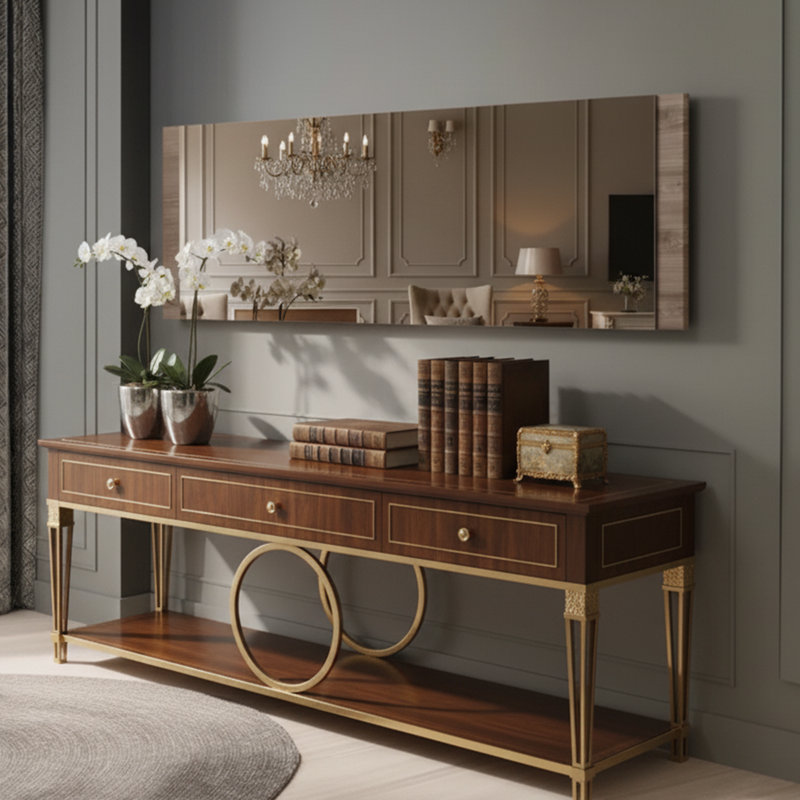 Adjustable Rectangle Assembled Wall Mirror, Walnut