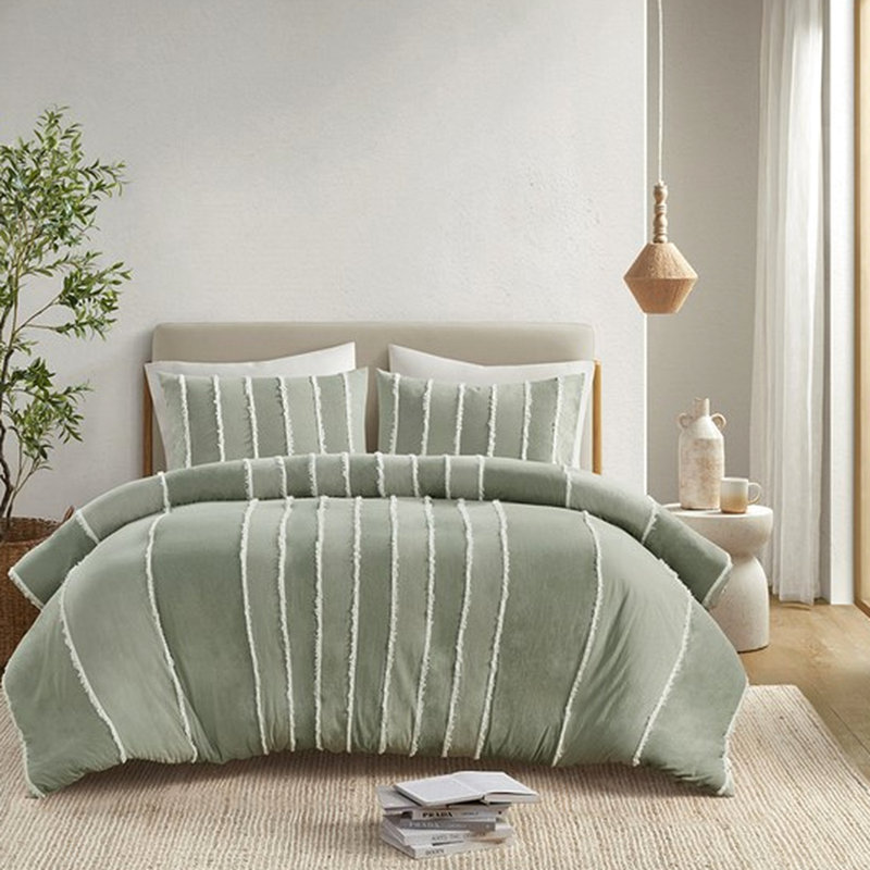 Housse de couette 3 pièces en coton rayé pour lit très grand / très grand alternant rayures