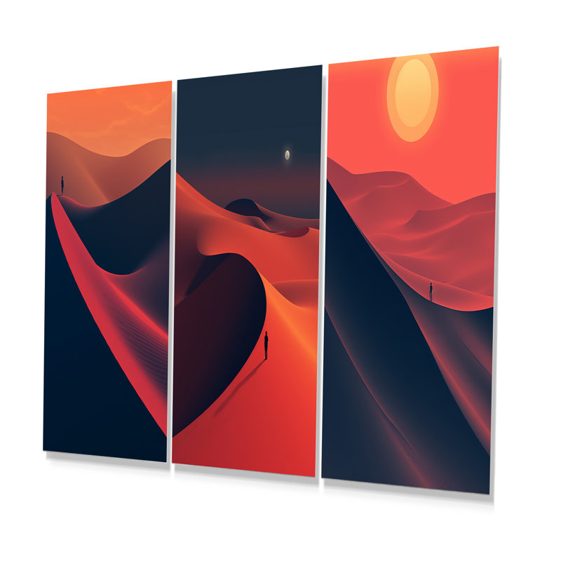 Désert aride horizon sur Mars planète I - ensemble de 3 décorations murales désert en métal, H 32 po x l 48 po