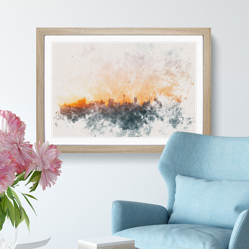 The Sydney Australia Skyline - Framed Print, Oak Framed, 24cm H x 33cm W x 2cm D