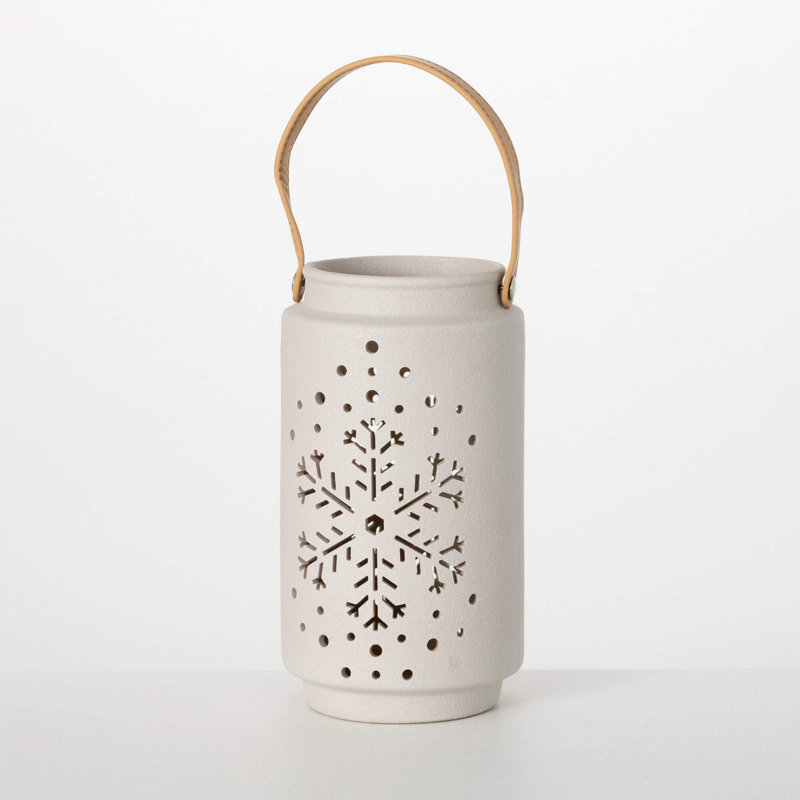 11.25" Pierced Snowflake Christmas Lantern, Cream