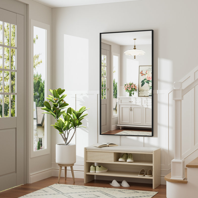Miroir de meuble-lavabo avec cadre en alliage d'aluminium noir mat et verre trempé HD idéal pour la salle de bain, le vestibule et le salon