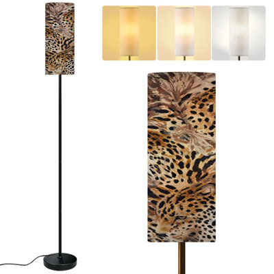  68.5" Standing Floor Lamp Leopard zebra tiger mix furry skin Dimmable Metal Pole Lamp with Linen Lampshade LED Bulb Included