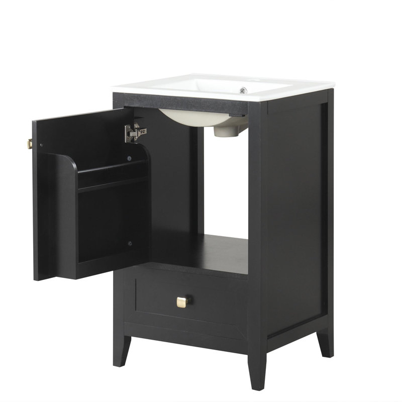 Meuble-lavabo sur pied simple 20 po avec comptoir en céramique, Noir