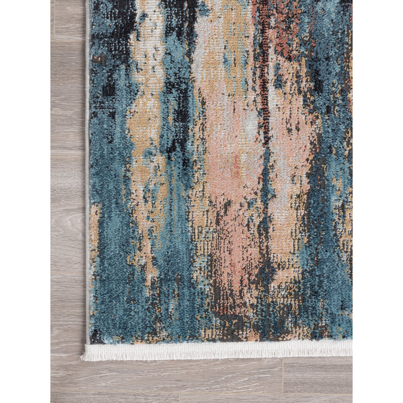 Tapis abstrait bleu / noir / beige Abilene, Rectangle 6 pi x 9 pi