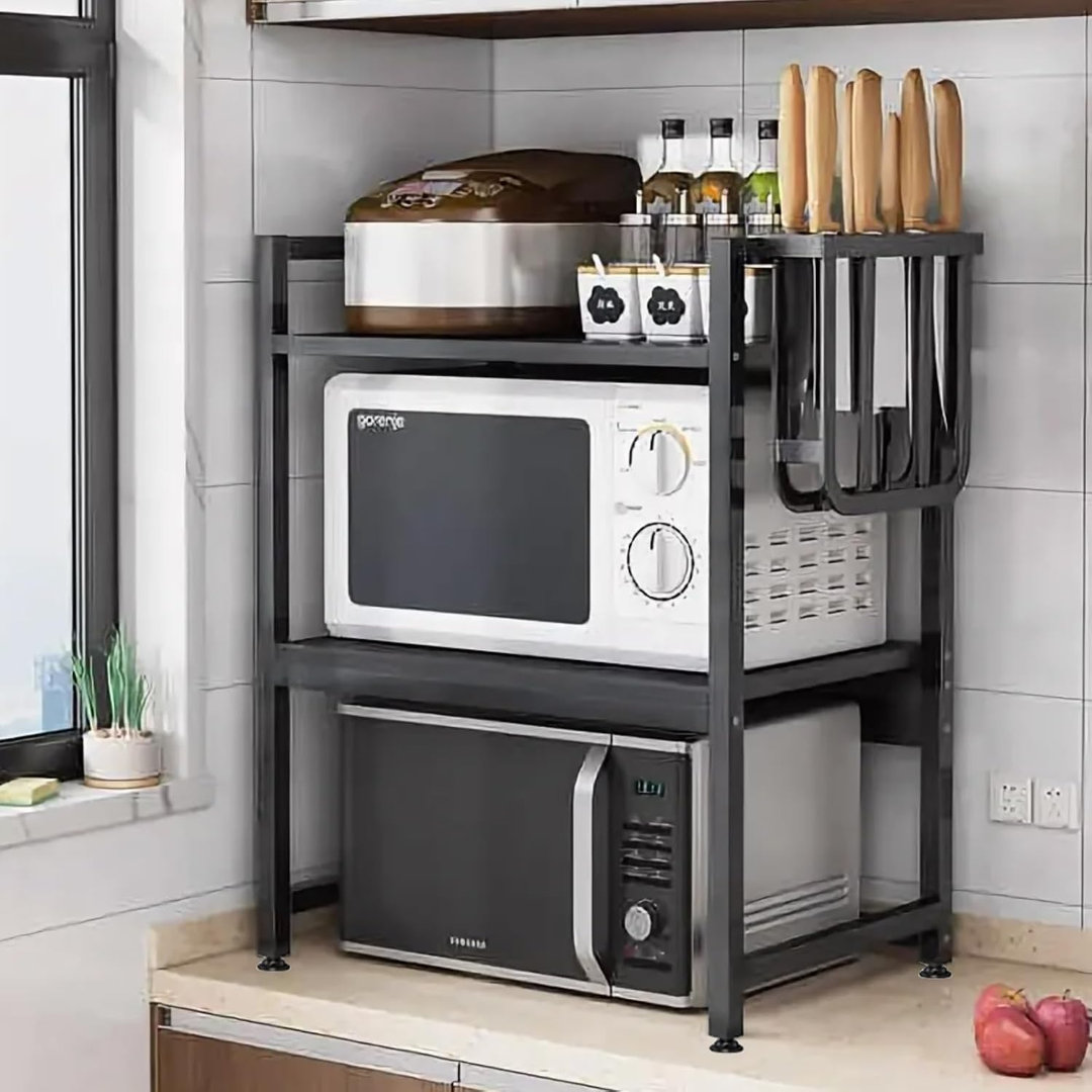 3-Tier Expandable Microwave Oven Rack Adjustable Shelf Stand for Kitchen
