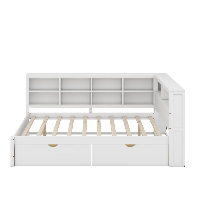 Daybed With Drawers, Shelf And USB Charging Ports, Full/Double, White