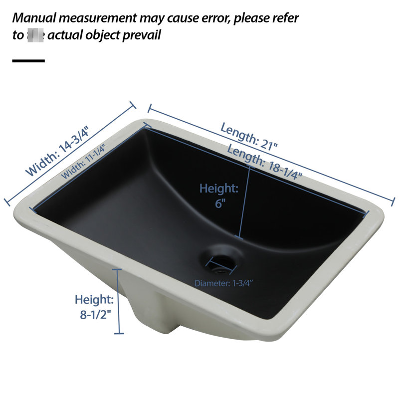21"X14.9" Black Ceramic Bathroom Sink, High - Quality Material, Integrated Overflow, Seamless Counter Look 18.69 Lb Undermount Streamlined Shape, Stain Proof, Easy Maintenance In Bathrooms