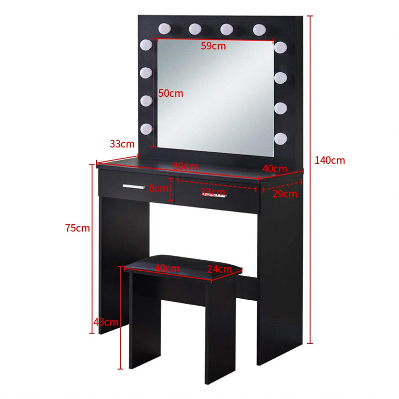 Wafrt Dressing Table with Mirror, Black