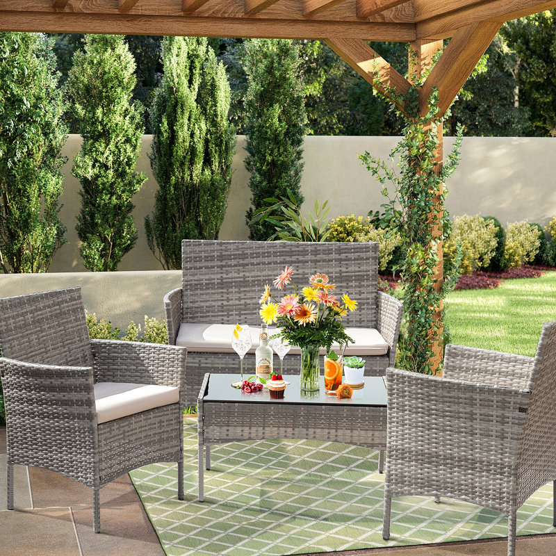 Rifiki 4 - Person Patio Conversation Set with Cushions, Gray, Beige