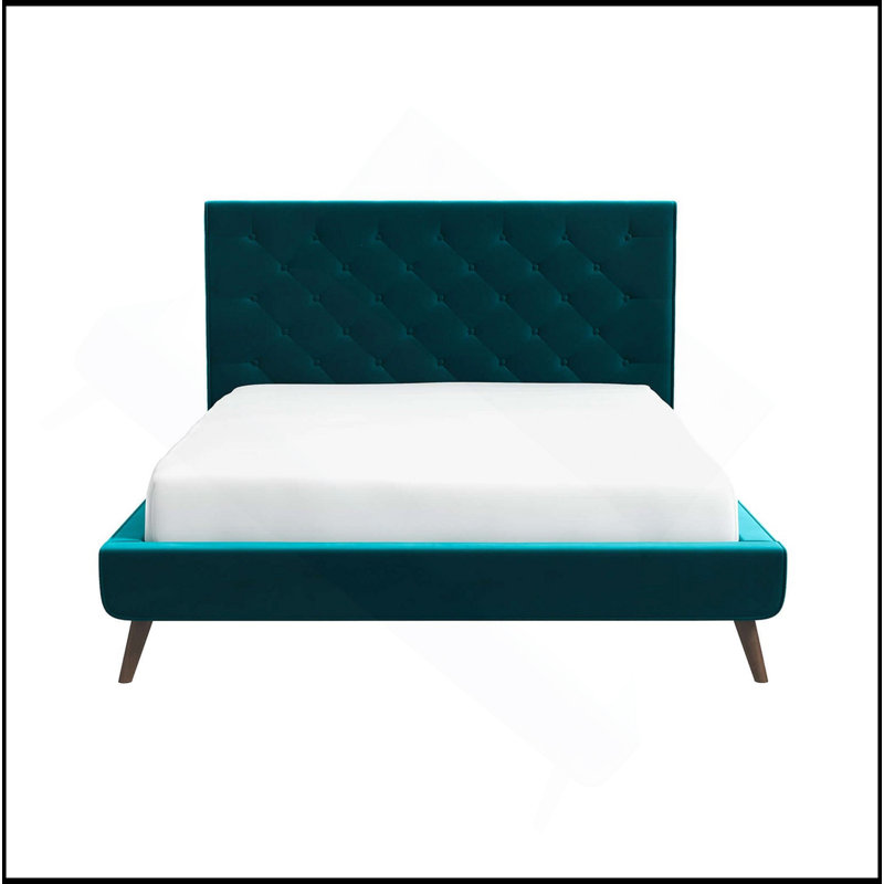 Lit plateforme sophistiqué de style Mid-Century moderne avec un revêtement exquis et une fabrication robuste, Bleu sarcelle