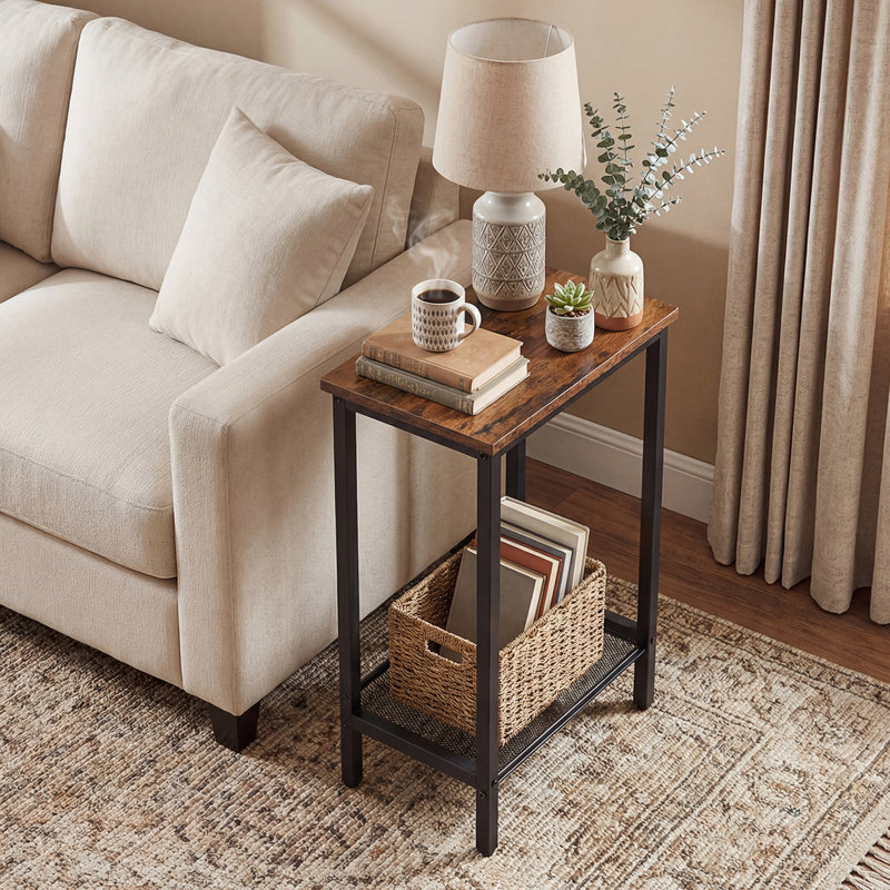 Raimondas 28.9" Tall End Table, Rustic Brown/Black