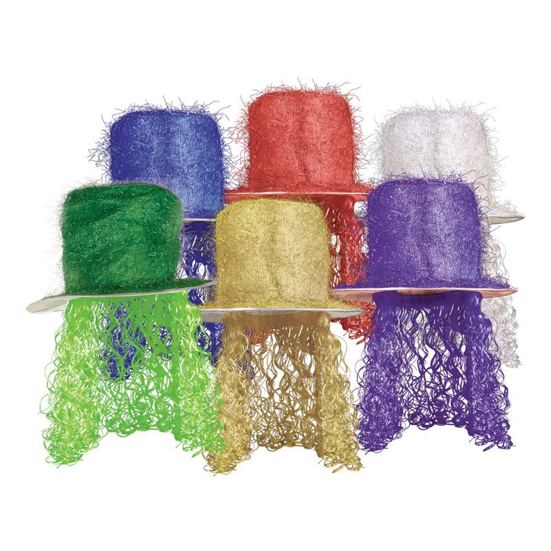 Chapeau haut-de-forme Tinsel avec perruque frisée