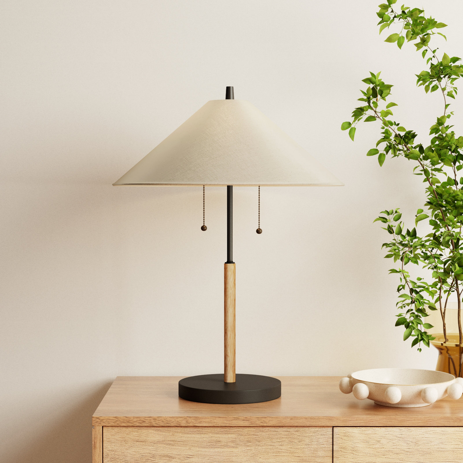 Florina Bedside Lamp, Black/Natural, Ivory