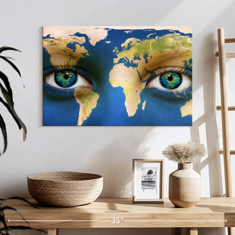 Aliaz Blue Eyes World Map, 16" H x 24" W