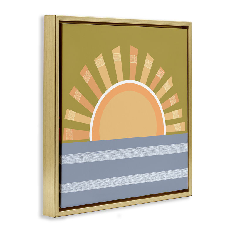 «Rising Sun Over Ocean» par Tina Finn, Cadre flottant métallique doré, H 18 po x l 18 po