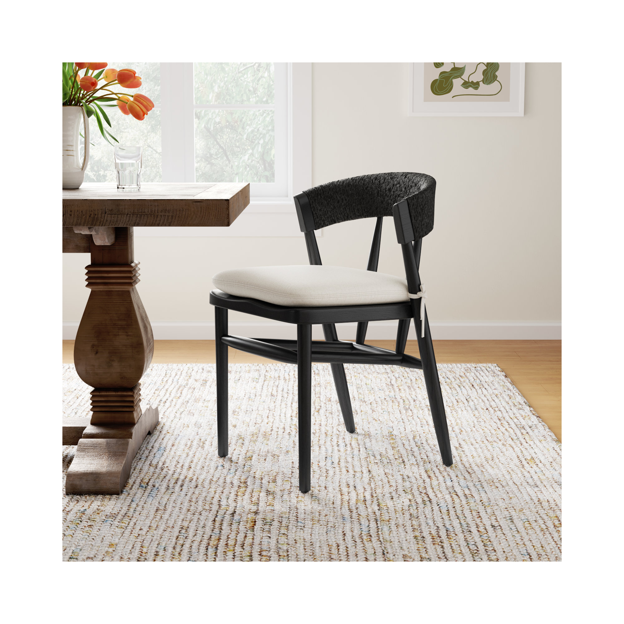 Siofra Dining Chair With Cushion, Black Ash