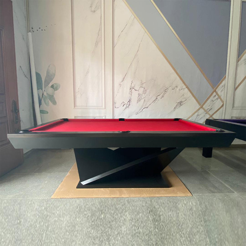 White Billiards 90'' L Pool Table with Leg Levelers, Black, Academy Blue