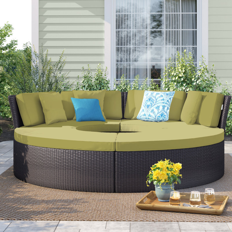 Convene 5 Piece Rattan Sectional Seating Group with Cushions, Peridot