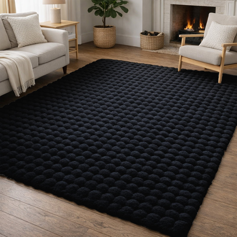 Modern Bubble Textured Shag Area Rug, Rectangle 200 x 290 cm, Black