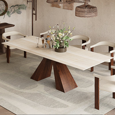 63'' to 94.5” Extendable Dining Table For 8-10 with Sintered Stone Tabletop and Metal Base