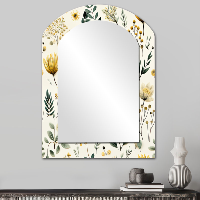 Motif boho Botanical Neutrals - miroir mural arche botanique, miroir décoratif asymétrique vert, 34 po x 25 po
