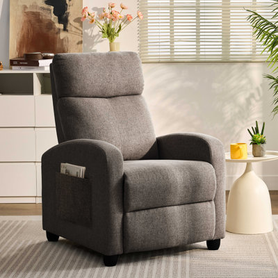27" Wide Upholstered Manual Push Back Recliner With Side Pocket
