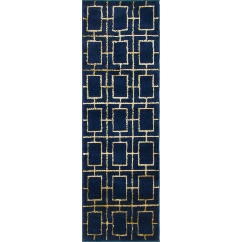 Tapis bleu marine Corando, Tapis de couloir 2 pi x 6 pi 1 po