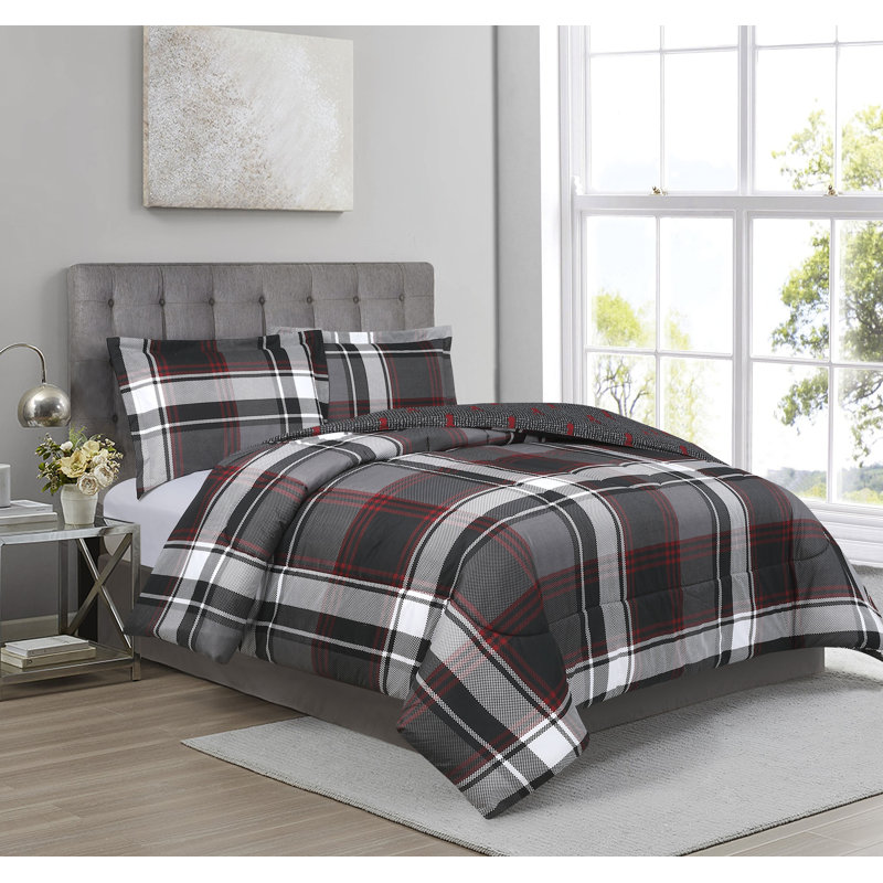  Red/Black Microfiber Comforter Set, KIng Comforter + 2 King Shams
