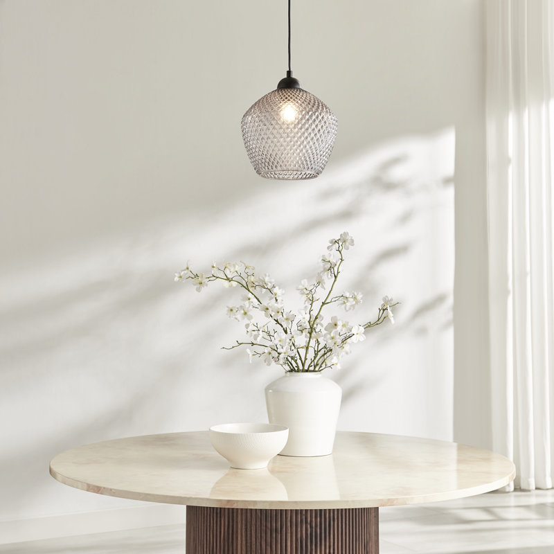 Abgale Sculpted Textured Smoky Grey Glass Pendant Ceiling Light - Contemporary Elegant Design