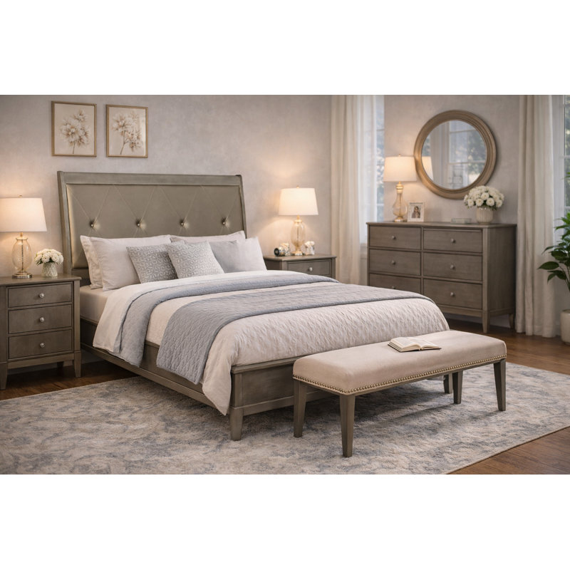 Ping Upholstered Bed, Queen, Gray