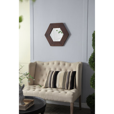 Miroir hexagonal en bois massif pour ornementation intérieure, 18,5 po x 18,5 po, finition brun foncé hexagonale 18,5 po x 18,5 po avec bordure fine, décoration de salle de bain