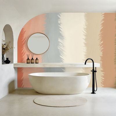 Peel and Stick Wallpaper Abstract Feathery Brushstroke Earthy Tones Beige Olive Terracotta Wall Murals 100"H x 144"W Removable PVC Wall Paper Self-Adhesive Wall Decor for Bedroom Living Room Home Office