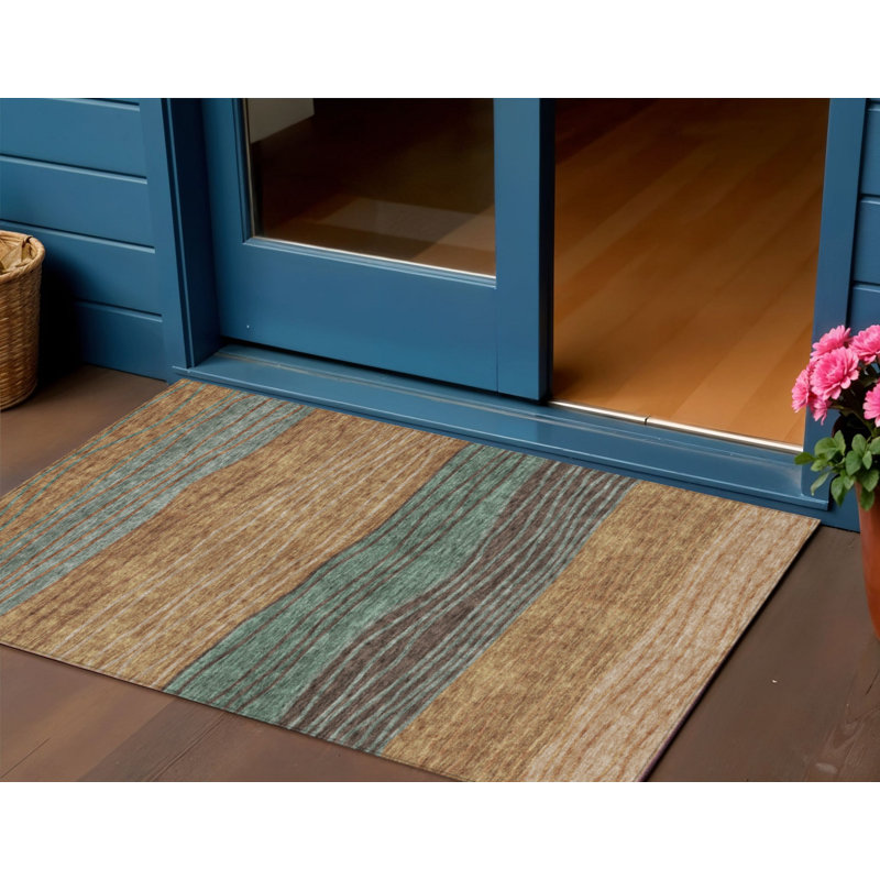 Tapis extérieur lavable rayé en cuivre terre cuite 3 pi x 5 pi