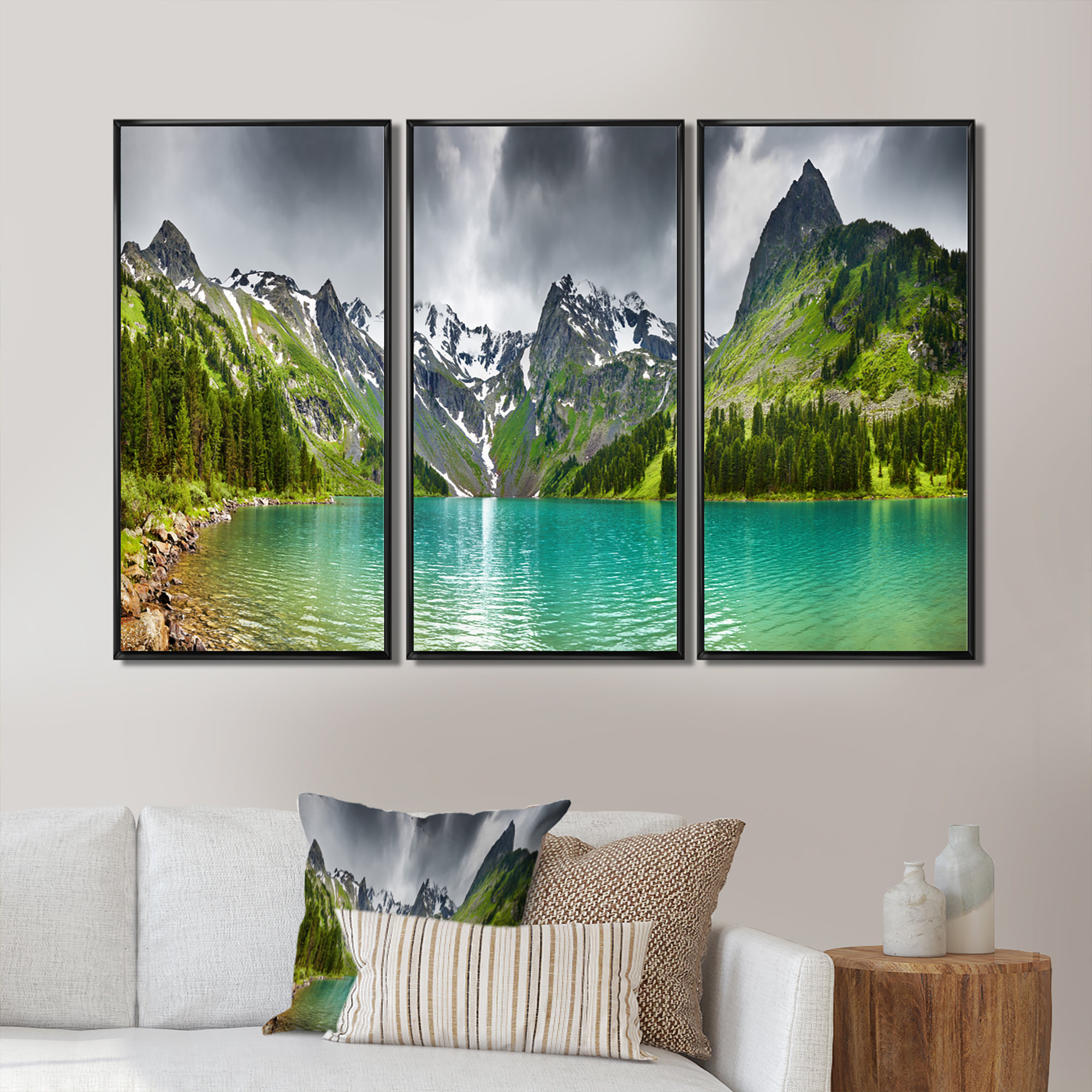 Loon Peak® Mountain Lake Panorama - Landscape Framed Canvas Wall Art ...