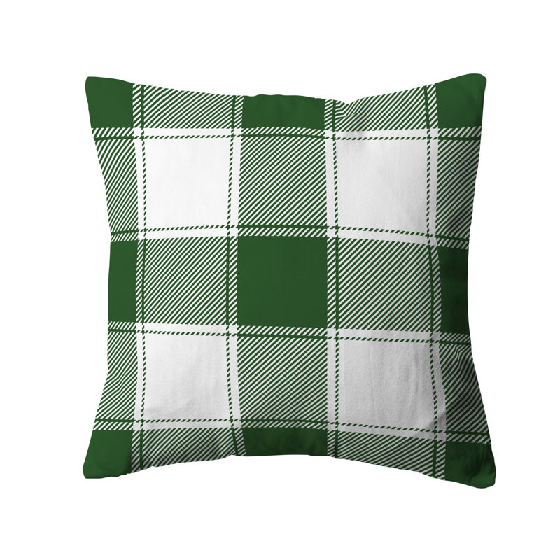 Green Cabin Plaid Throw Pillow, Green/White Plaid